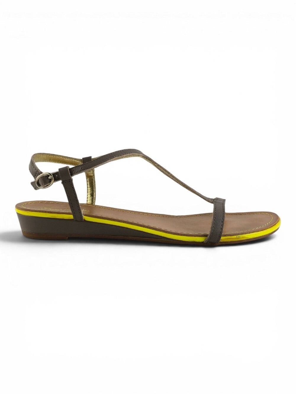 Seychelles Women's Taupe Neon Yellow Low Wedge Slingback Sandals 8